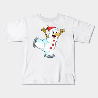 Snowman at Ice skating with Ice skates Kids T-Shirt